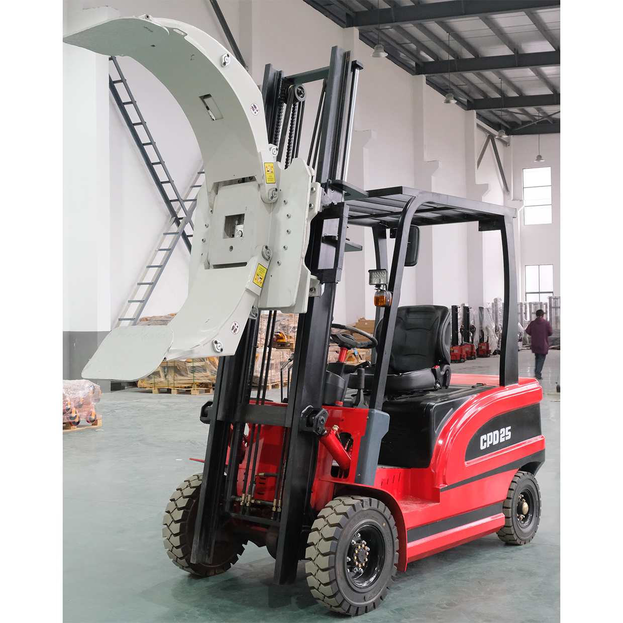 Load 2.5ton 2500kg 4-wheel electric forklift with clamp full electric big battery